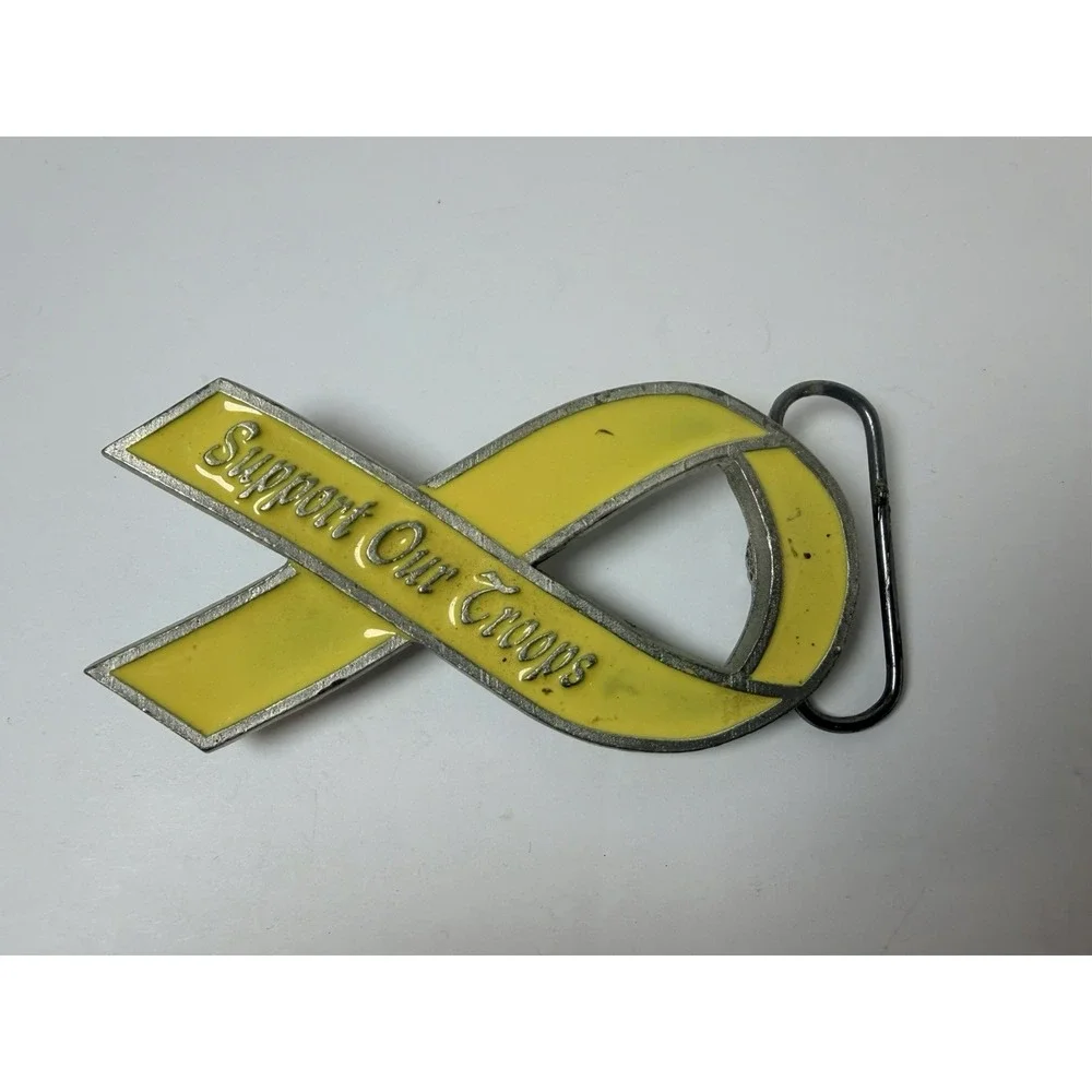 Support Our Troops Belt Buckle Yellow Enamel 2004 Vintage‎